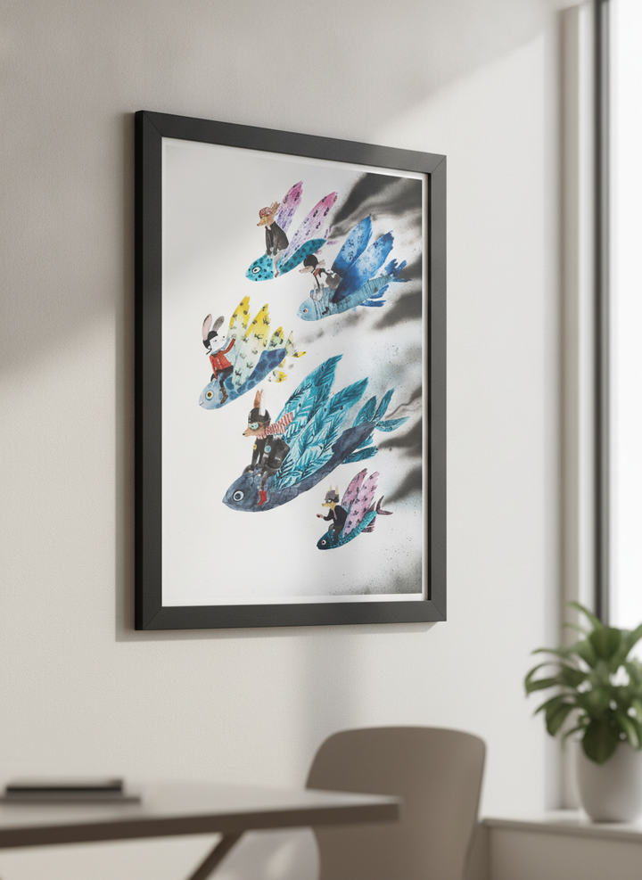 Contemporary wall art featured in a bright modern office workspace