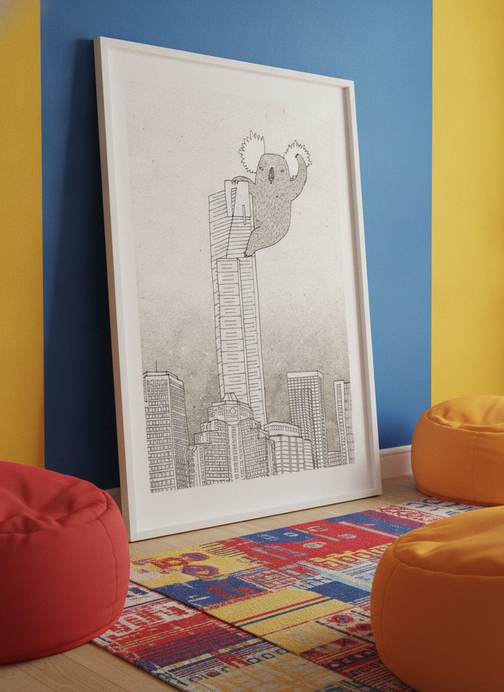 Bold wall art styled in a colourful, eclectic modern home