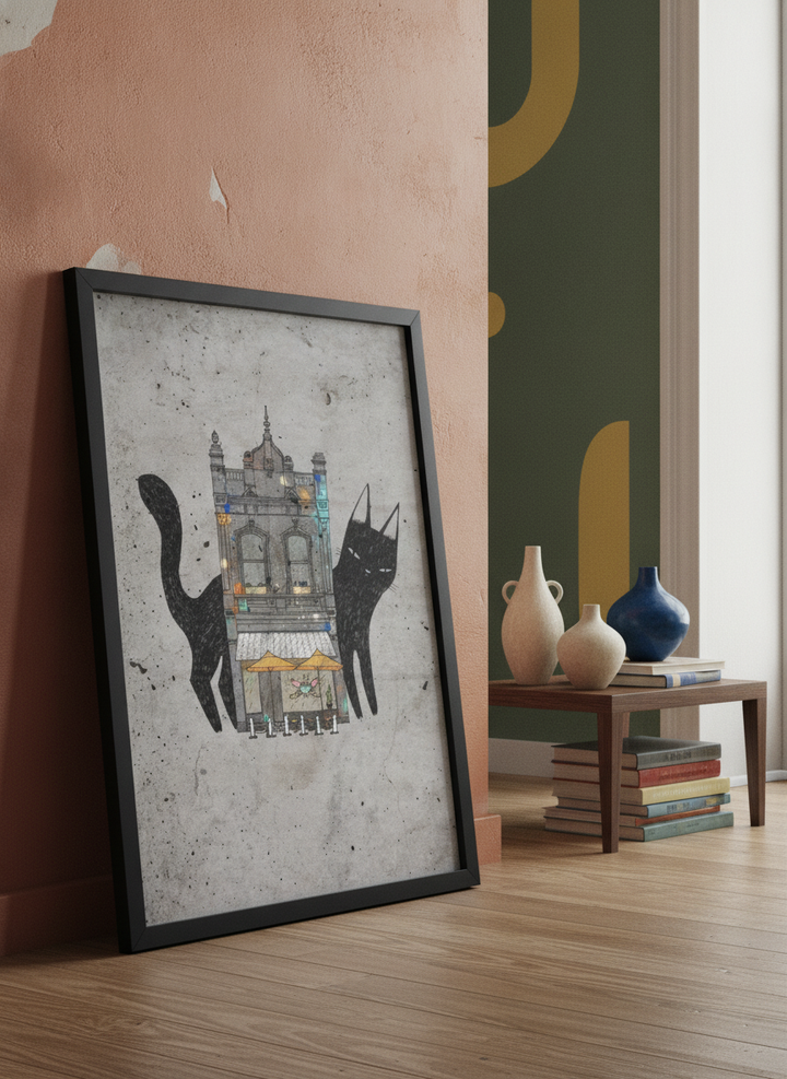 Bold wall art styled in a colourful, eclectic modern home