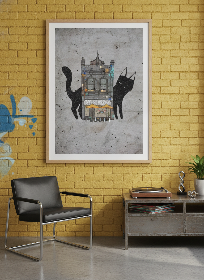 Bold wall art styled in a colourful, eclectic modern home
