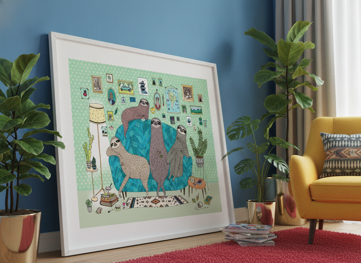 Bold wall art styled in a colourful, eclectic modern home