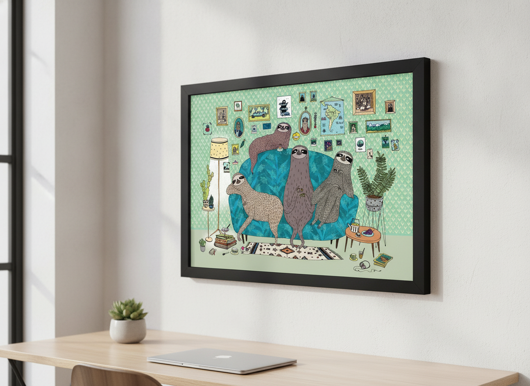 Contemporary wall art featured in a bright modern office workspace
