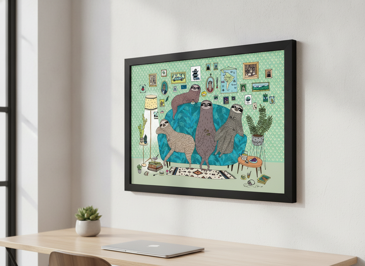 Contemporary wall art featured in a bright modern office workspace
