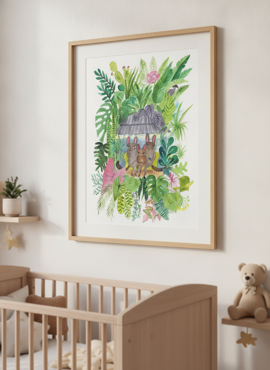 Soft neutral wall art styled in a serene nursery with pastel tones