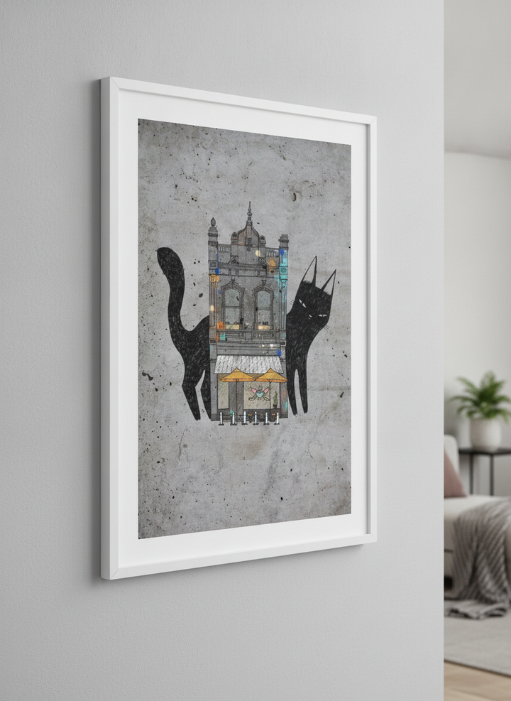 Modern wall art styled above a sofa in a neutral living room