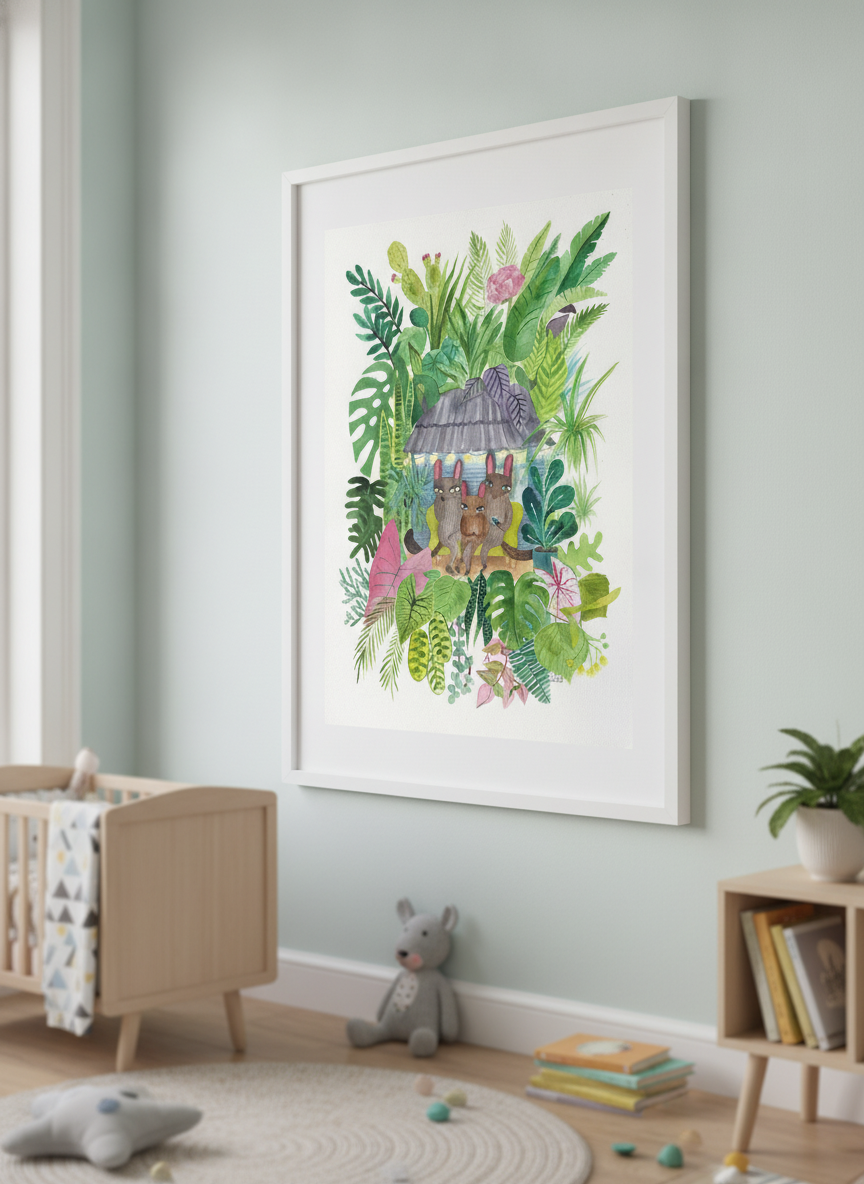Soft neutral wall art styled in a serene nursery with pastel tones