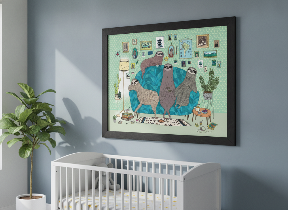 Soft neutral wall art styled in a serene nursery with pastel tones