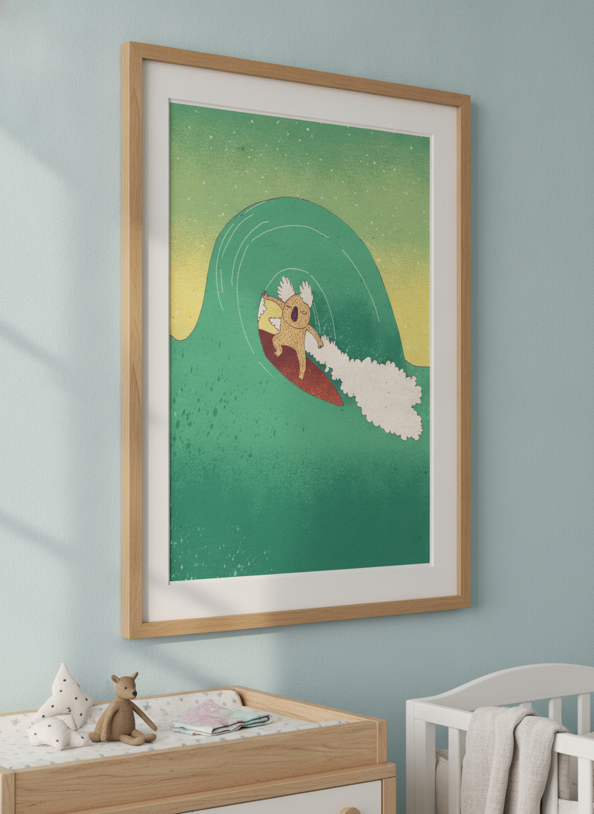 Soft neutral wall art styled in a serene nursery with pastel tones