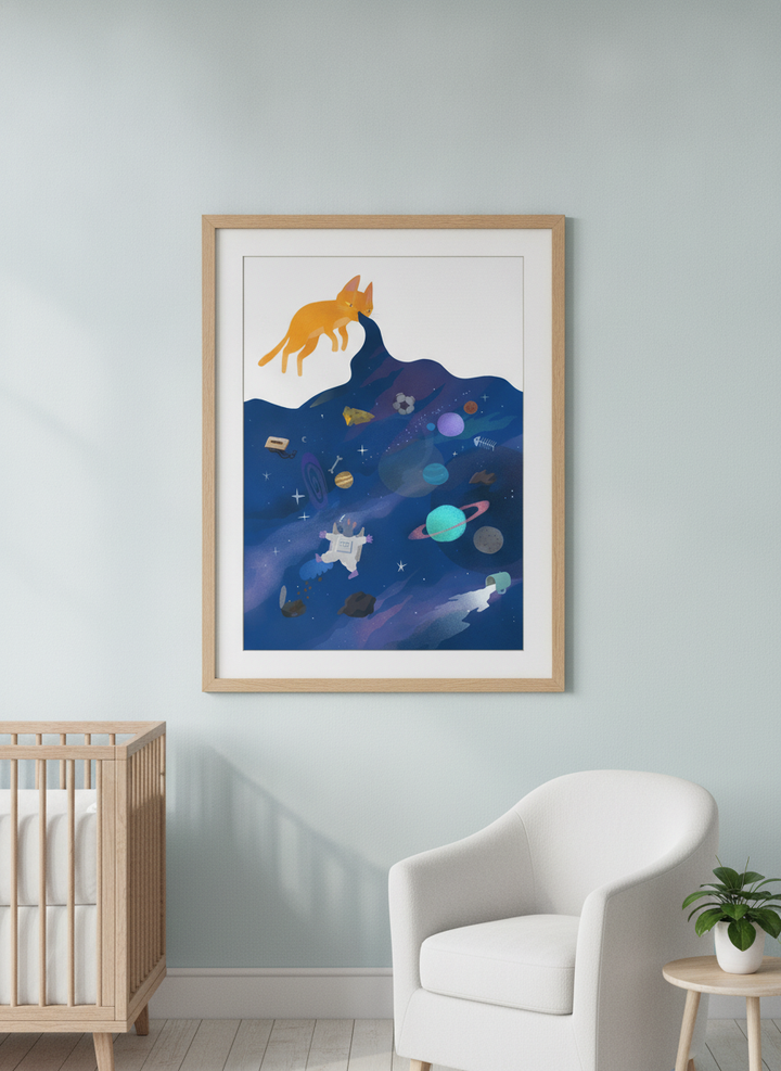 Soft neutral wall art styled in a serene nursery with pastel tones