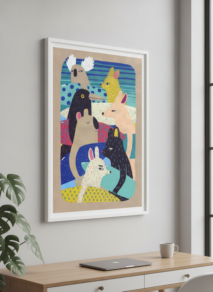 Contemporary wall art featured in a bright modern office workspace