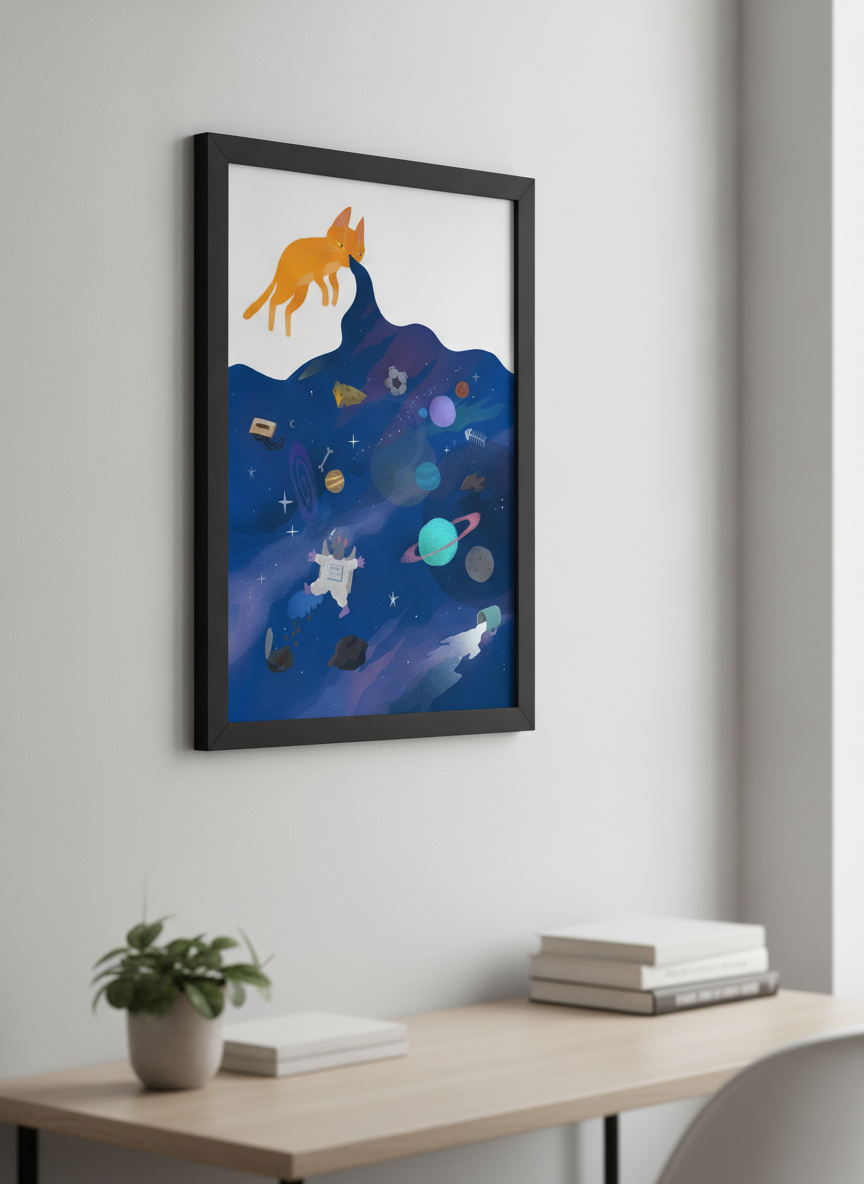 Contemporary wall art featured in a bright modern office workspace