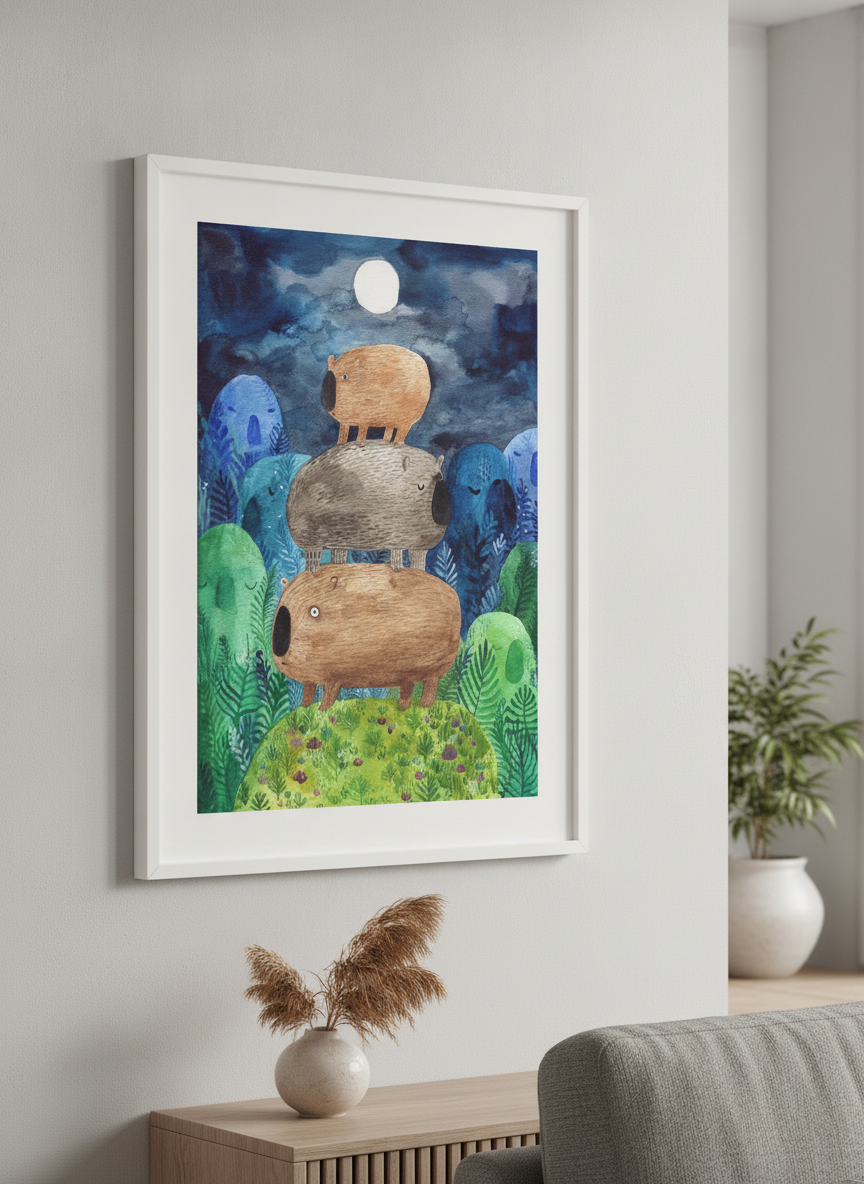 Modern wall art styled above a sofa in a neutral living room