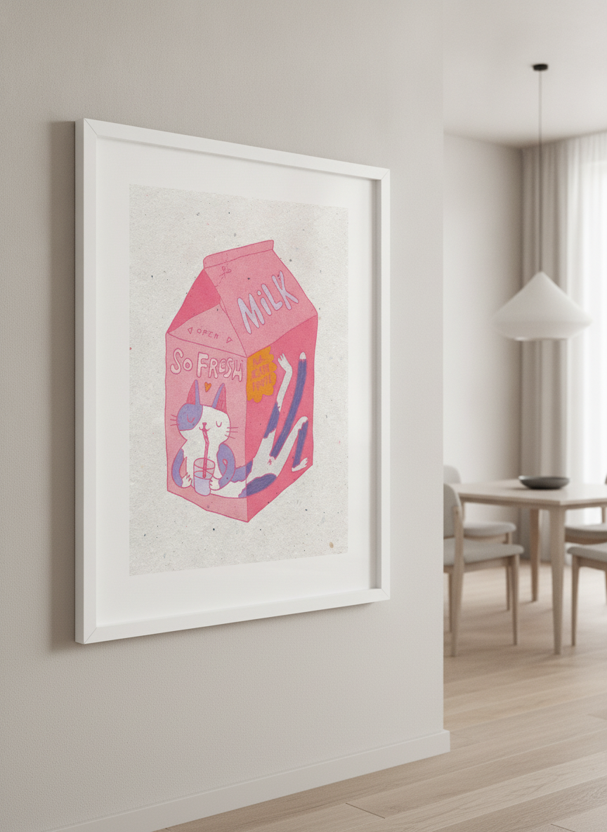 Wall art styled above a dining table in a contemporary home