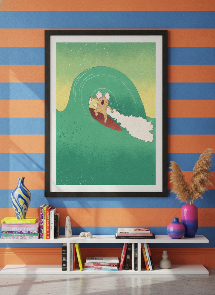 Bold wall art styled in a colourful, eclectic modern home