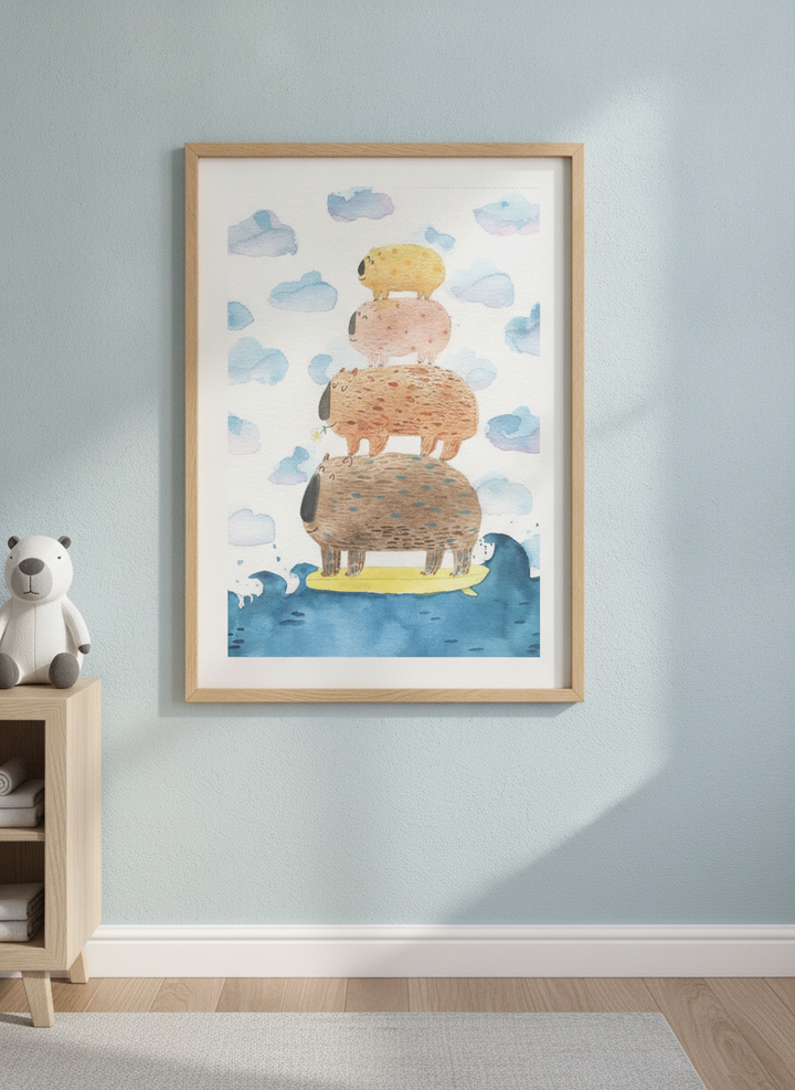 Soft neutral wall art styled in a serene nursery with pastel tones