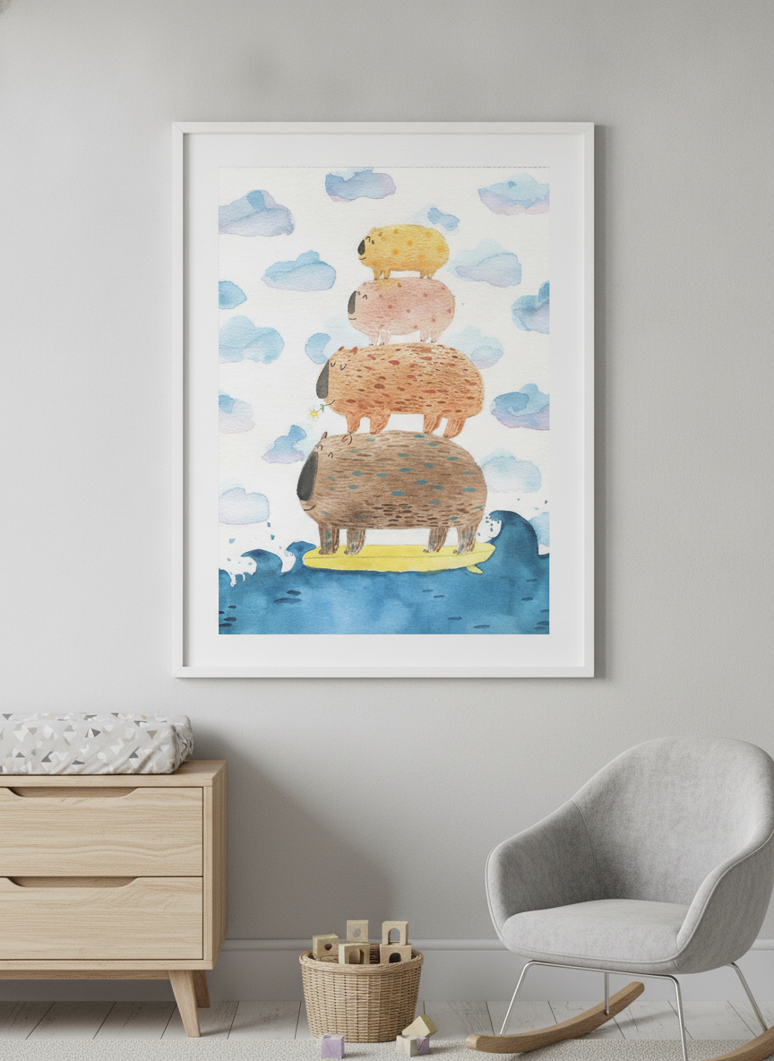 Soft neutral wall art styled in a serene nursery with pastel tones