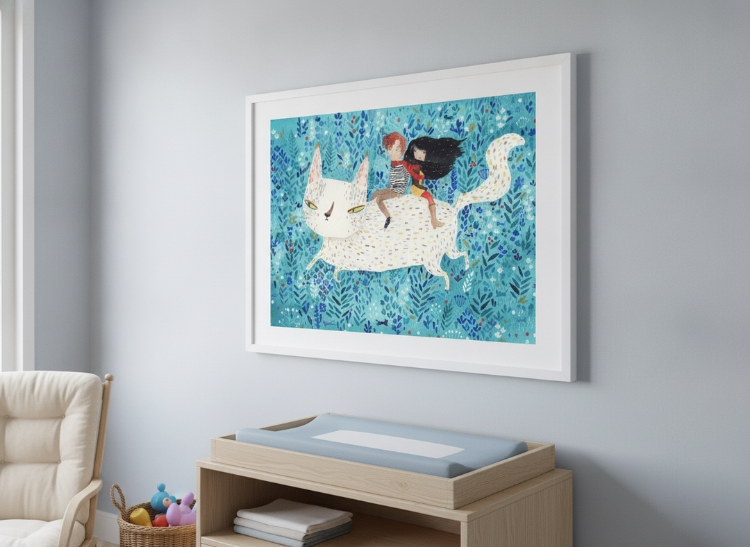 Soft neutral wall art styled in a serene nursery with pastel tones