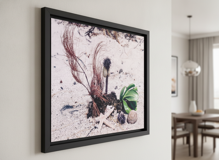 Wall art styled above a dining table in a contemporary home