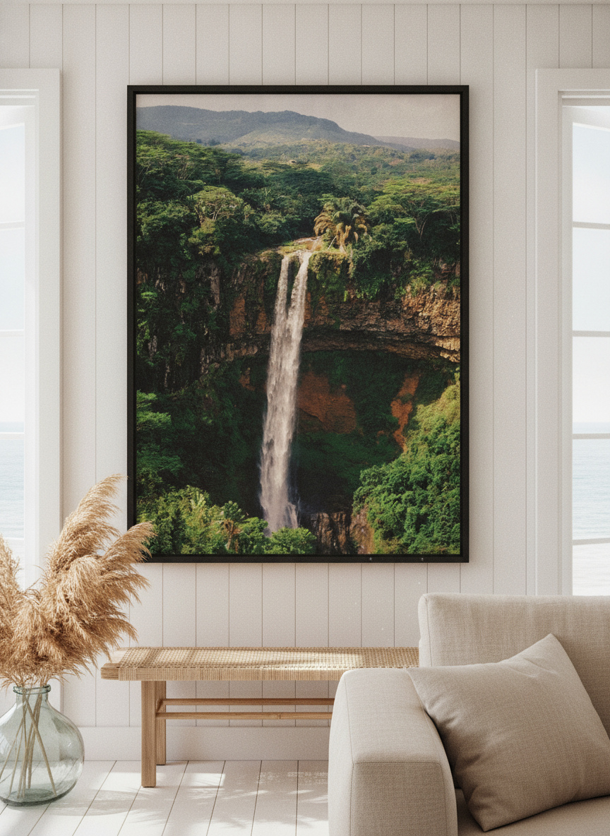 Neutral wall art displayed in a sunny coastal beach house