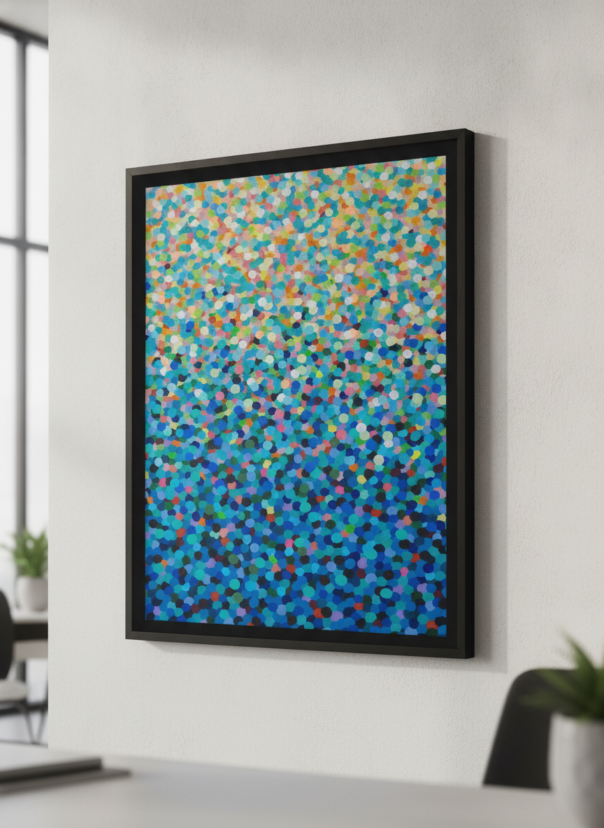 Contemporary wall art featured in a bright modern office workspace