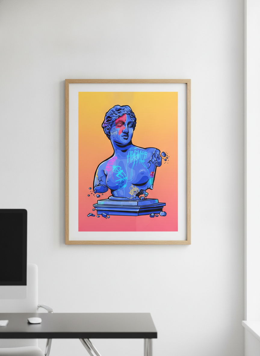 Contemporary wall art featured in a bright modern office workspace