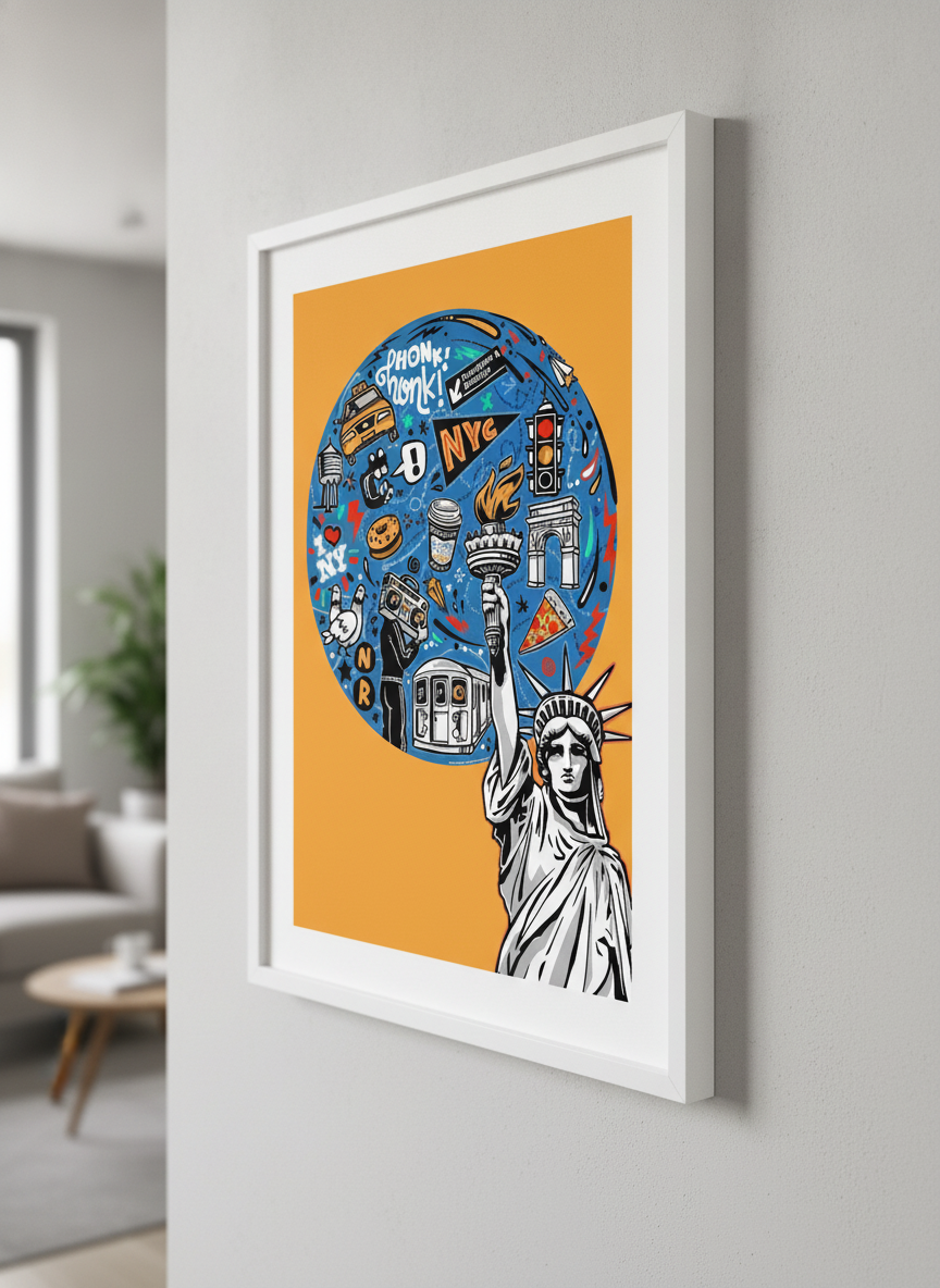Modern wall art styled above a sofa in a neutral living room