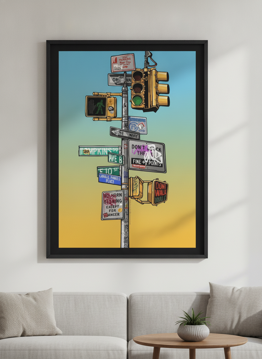 Modern wall art styled above a sofa in a neutral living room