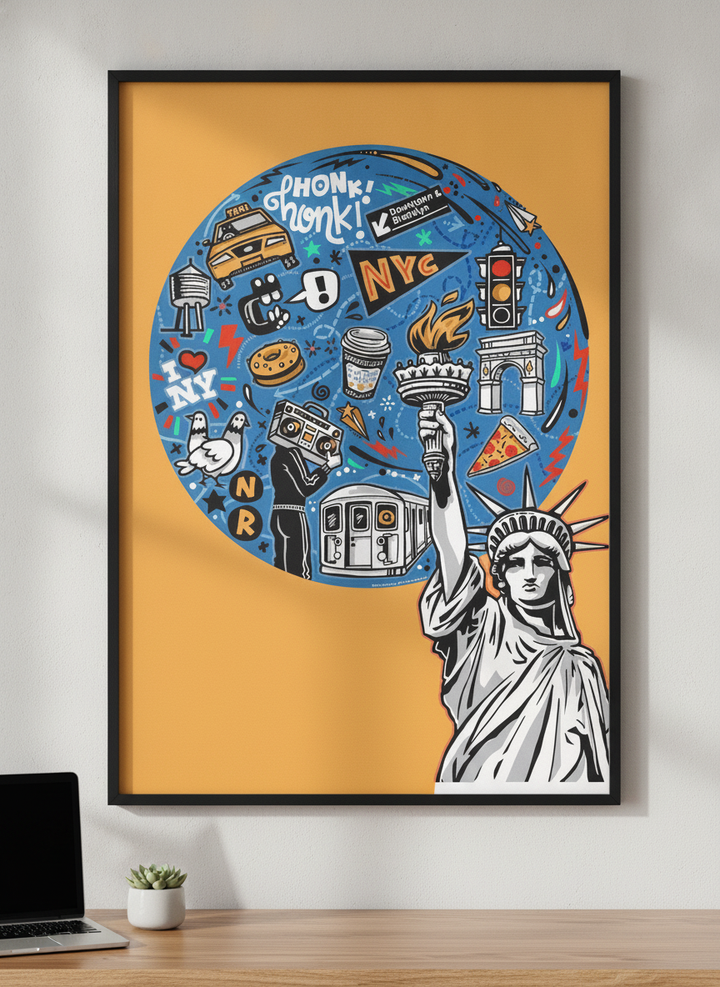 Contemporary wall art featured in a bright modern office workspace
