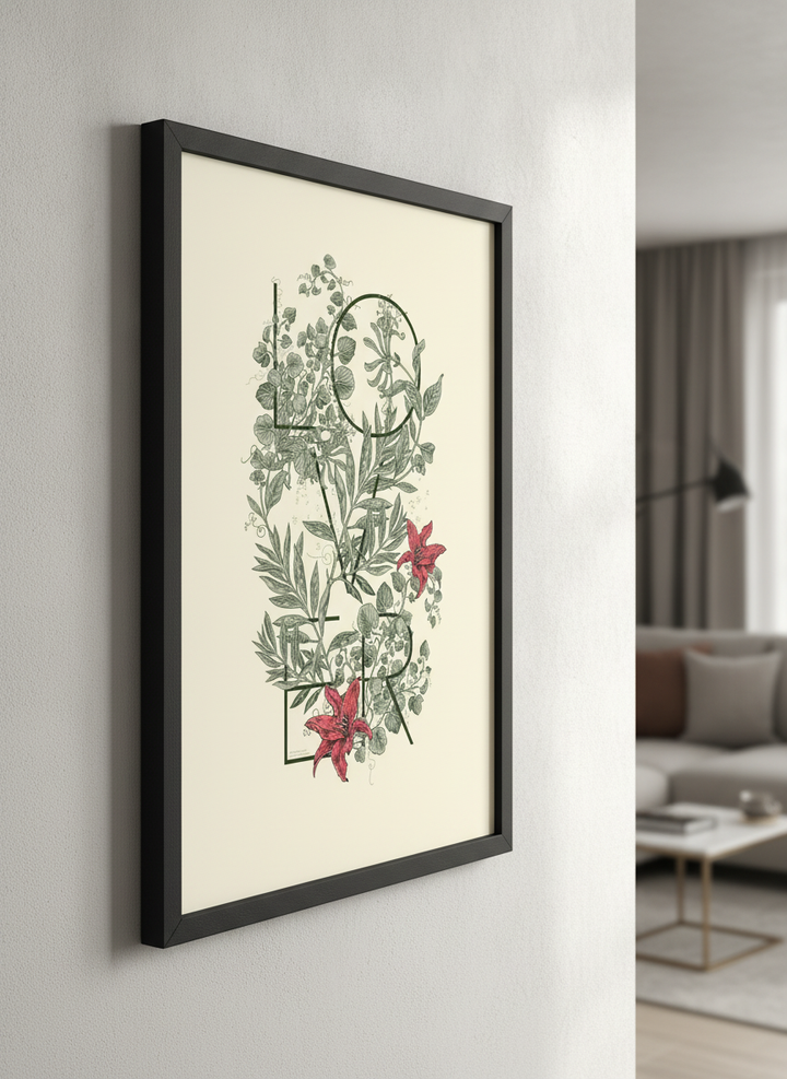 Modern wall art styled above a sofa in a neutral living room