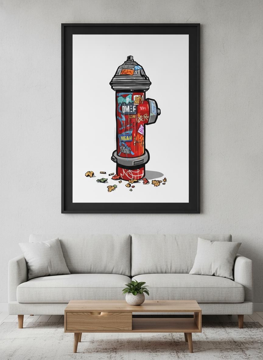 Modern wall art styled above a sofa in a neutral living room