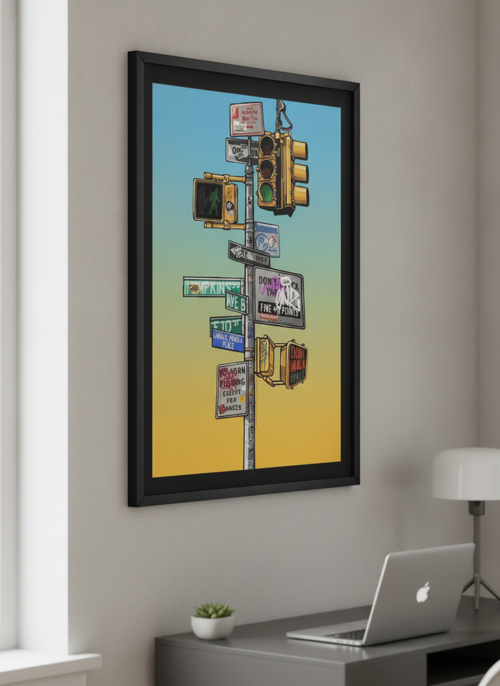 Contemporary wall art featured in a bright modern office workspace