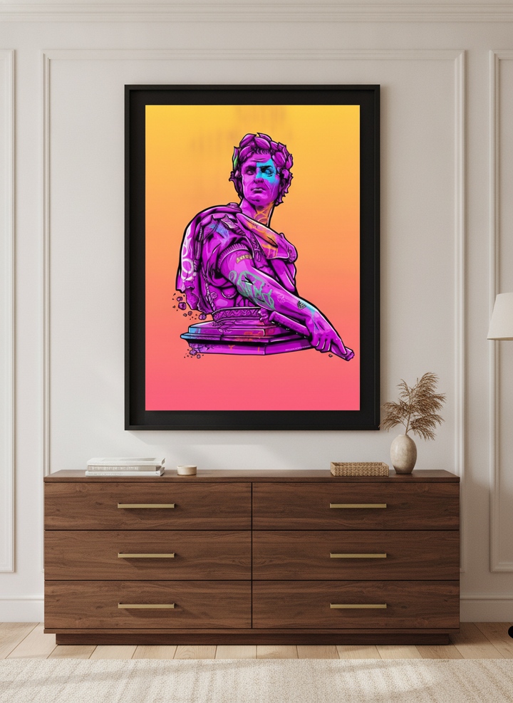 Monumental artwork centred on a feature wall in a luxe interior