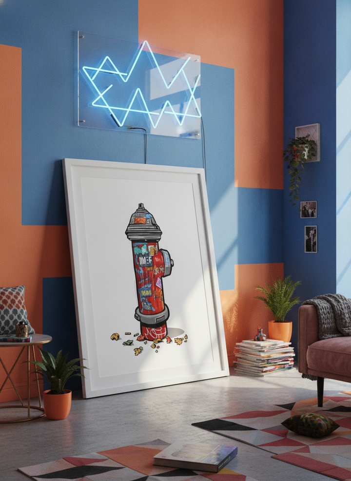 Bold wall art styled in a colourful, eclectic modern home