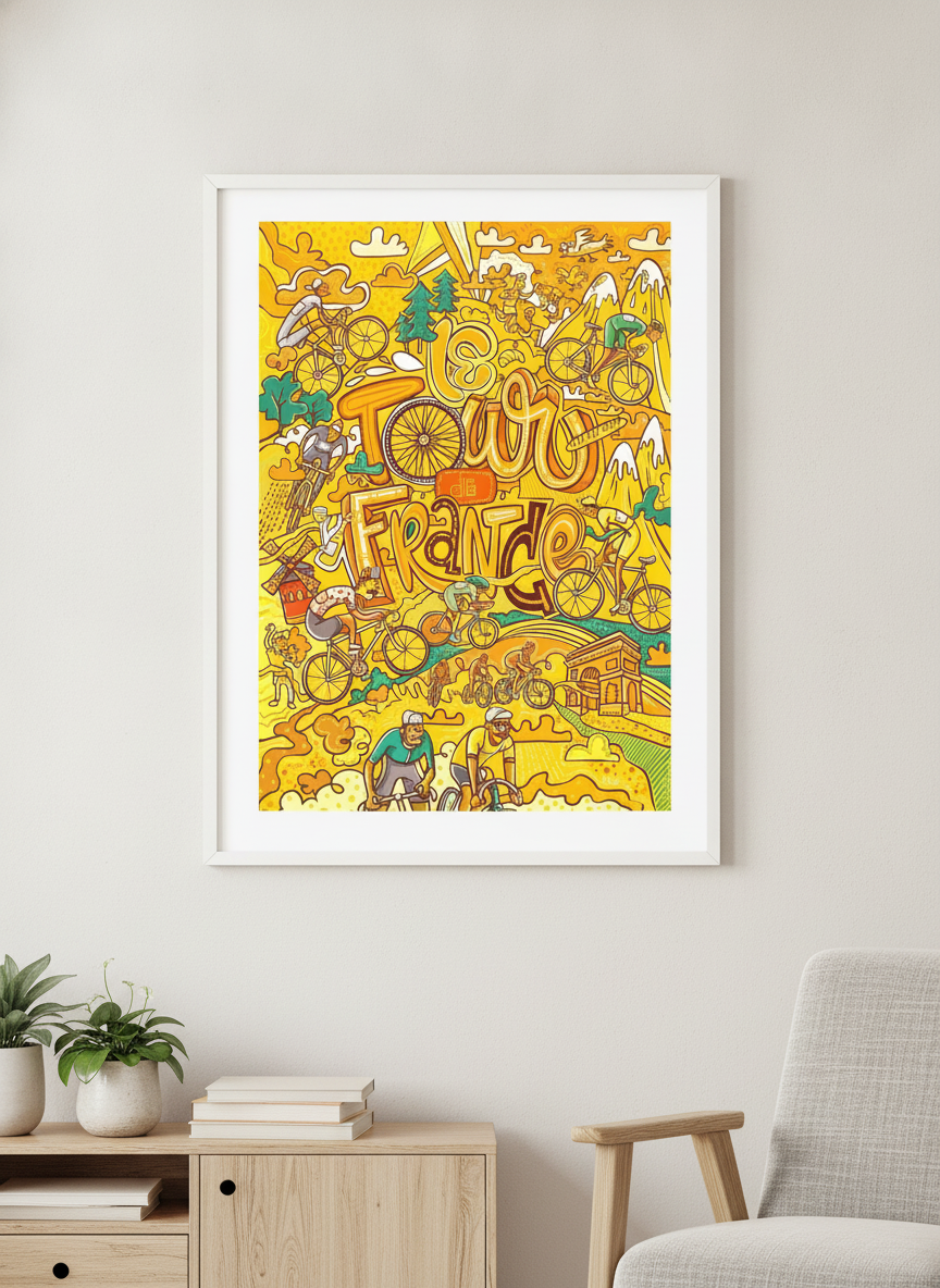 Modern wall art styled above a sofa in a neutral living room