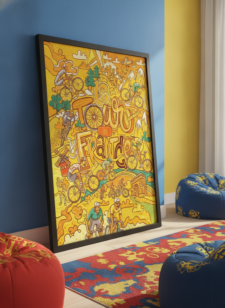 Bold wall art styled in a colourful, eclectic modern home