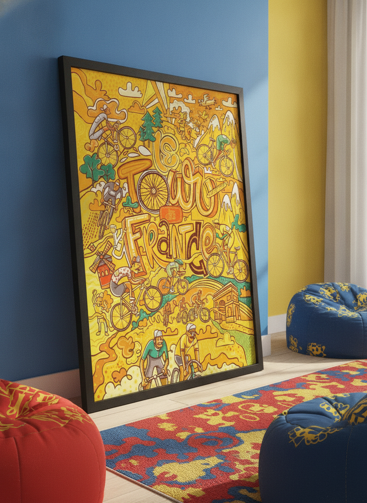 Bold wall art styled in a colourful, eclectic modern home