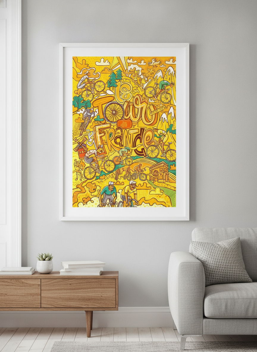 Modern wall art styled above a sofa in a neutral living room