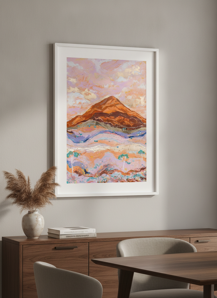 Wall art styled above a dining table in a contemporary home