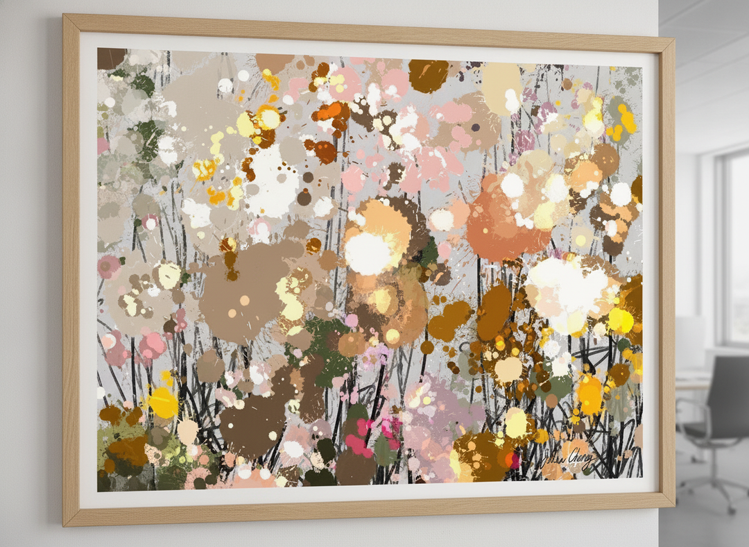 Contemporary wall art featured in a bright modern office workspace
