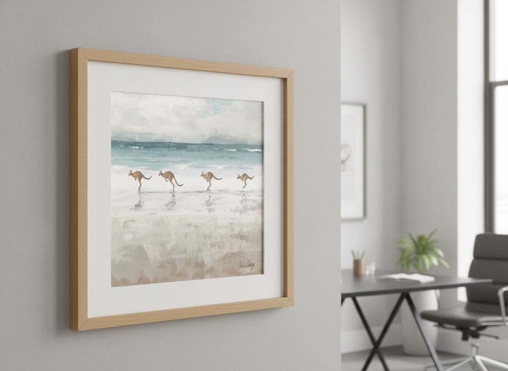 Contemporary wall art featured in a bright modern office workspace