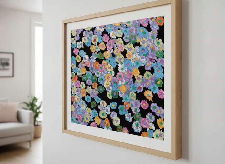 Modern wall art styled above a sofa in a neutral living room