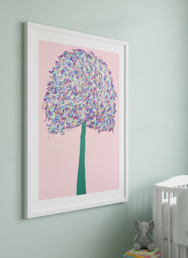 Soft neutral wall art styled in a serene nursery with pastel tones