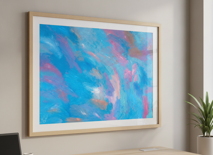 Contemporary wall art featured in a bright modern office workspace