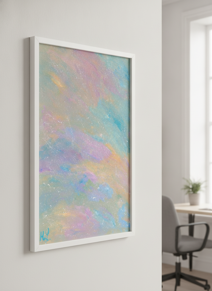 Contemporary wall art featured in a bright modern office workspace
