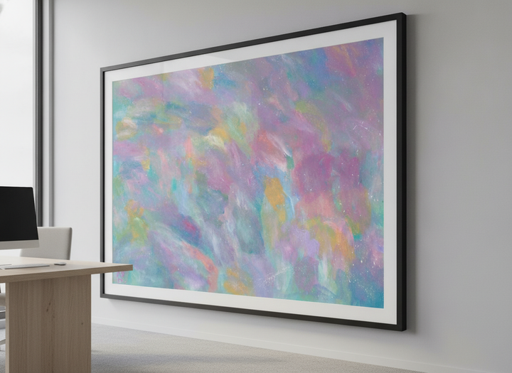 Contemporary wall art featured in a bright modern office workspace