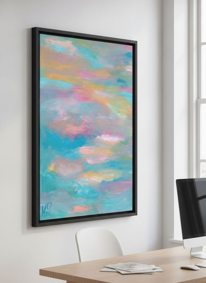 Contemporary wall art featured in a bright modern office workspace