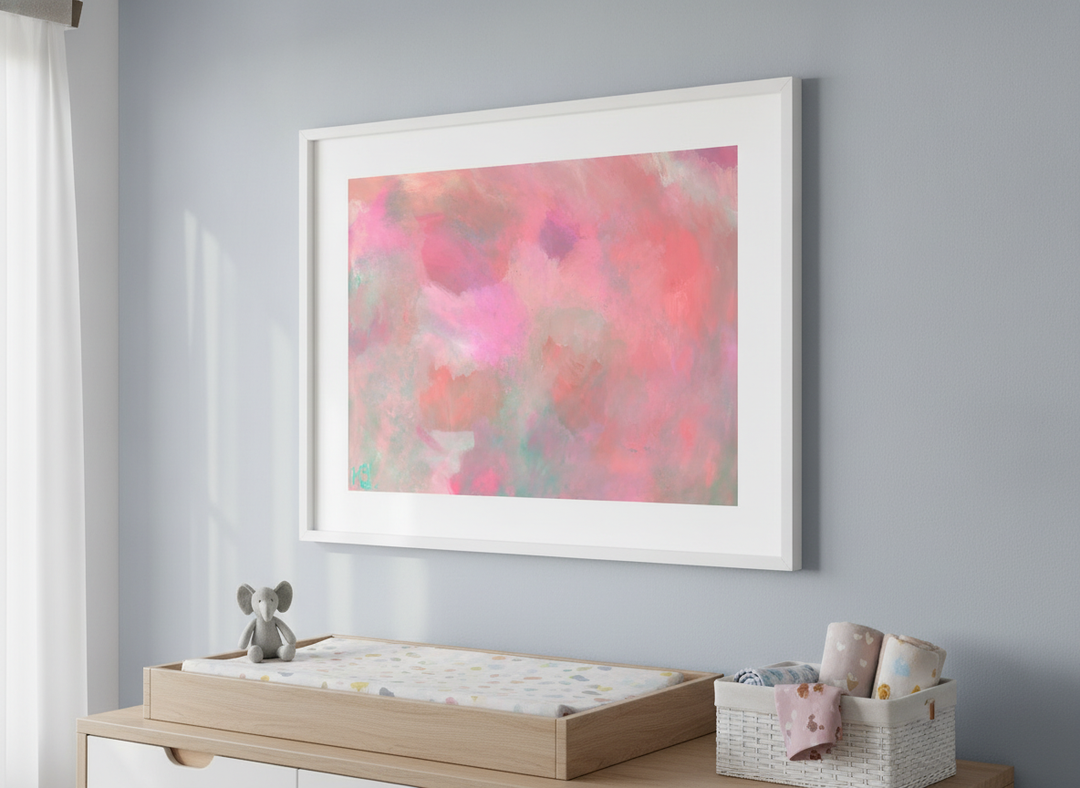 Soft neutral wall art styled in a serene nursery with pastel tones