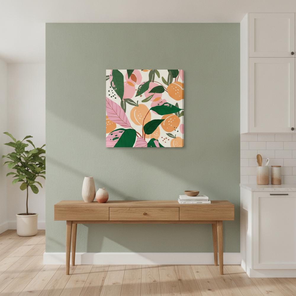 Stretched canvas wall art styled in a bright modern kitchen