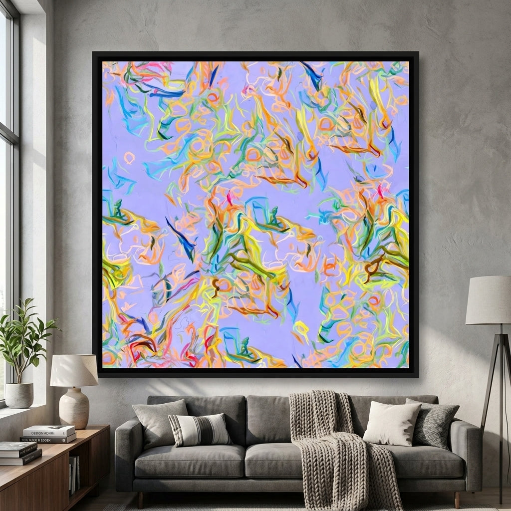 Canvas wall art with a black surround styled in a bright modern office