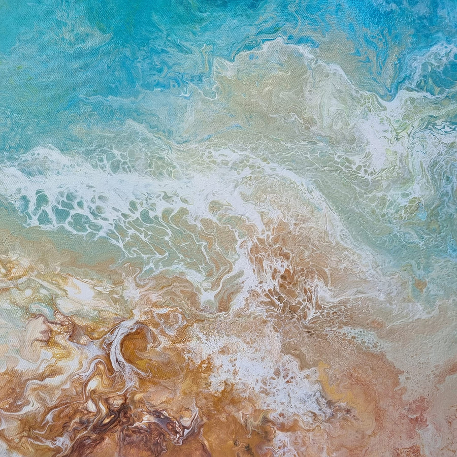 Sand Meets The Sea By Angela Anderson | Canvas Square Print